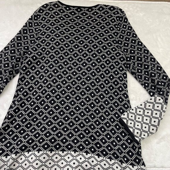 Chico's Easywear Open Front Cardigan Size 2 (US 12) 100% Cotton Knit Black White - Picture 7 of 10